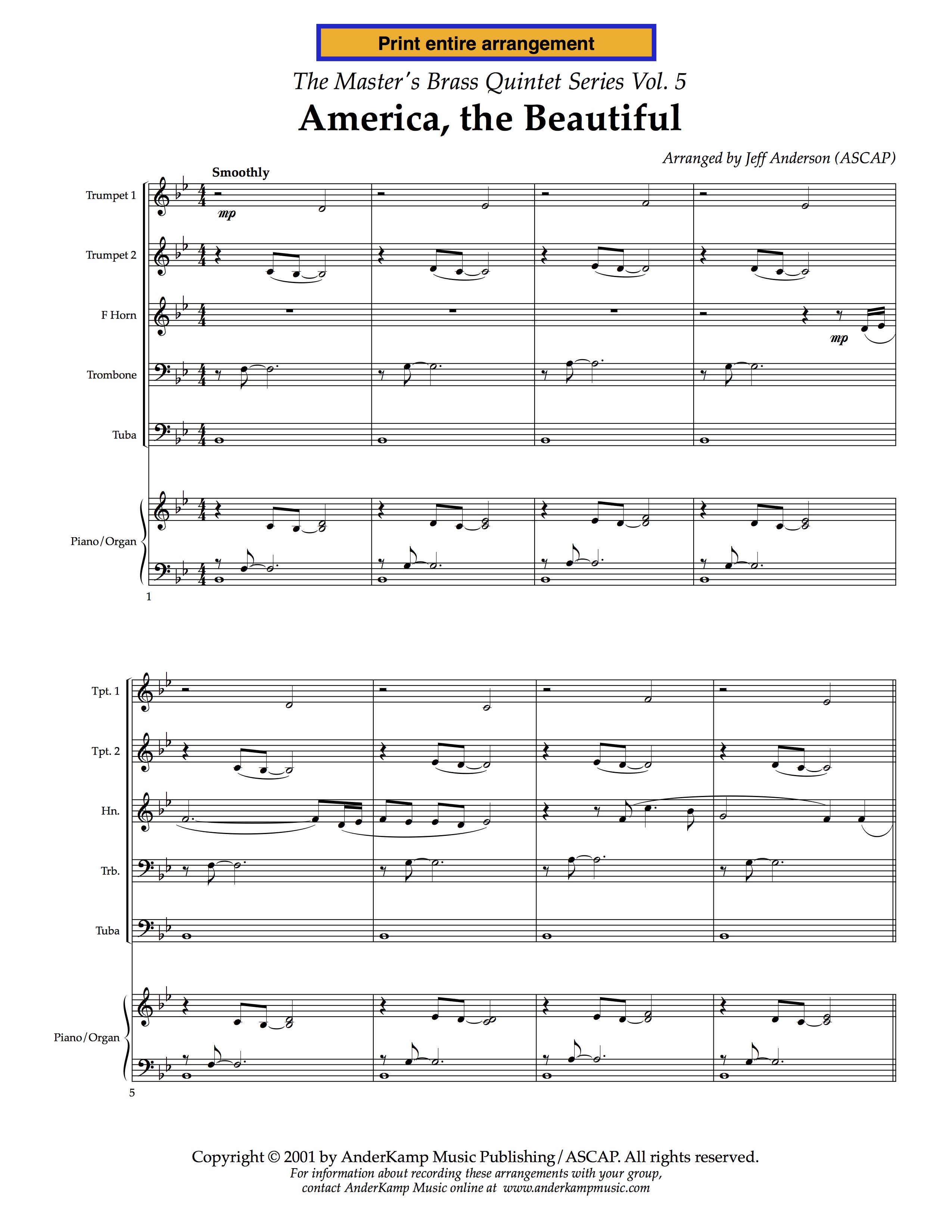 america the beautiful brass quintet anderkamp music american the beautiful sheet music