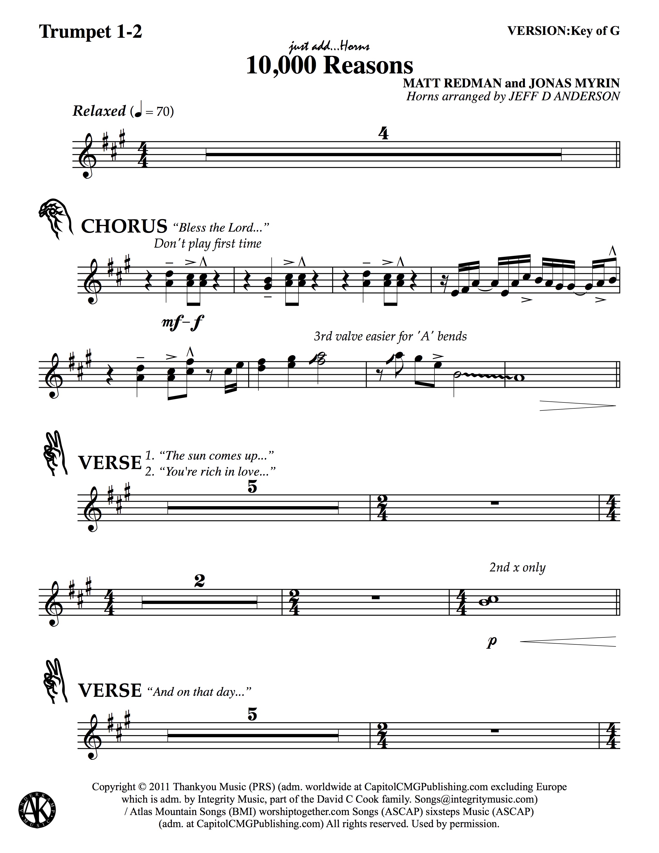 Ten Thousand Reasons Chord Chart